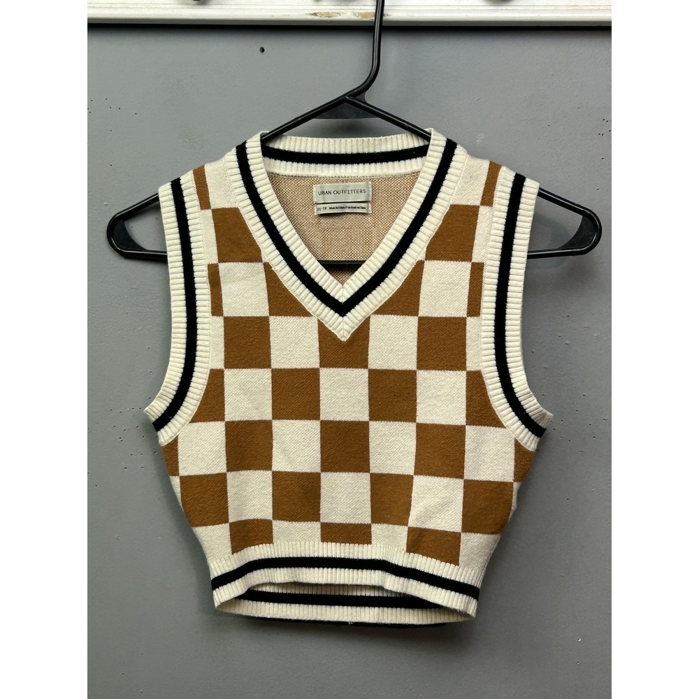 Urban Outfitters Brown and Cream V-Neck Sweater